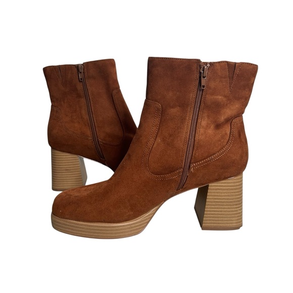 BP Keyla Platform Block Heel Square Toe Faux Suede Ankle Boots Women’s Size 11 - Picture 2 of 10